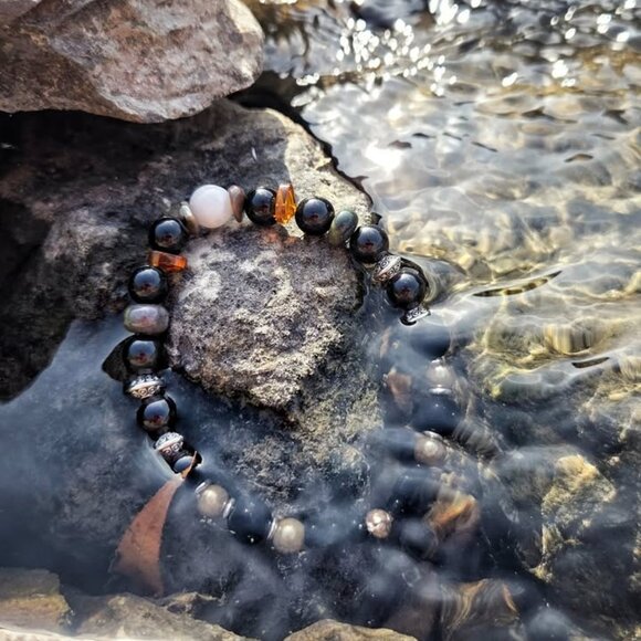 Moonstone, Agate & Rhodonite Bracelet – Stretch Beaded Bracelet - Picture 4 of 6